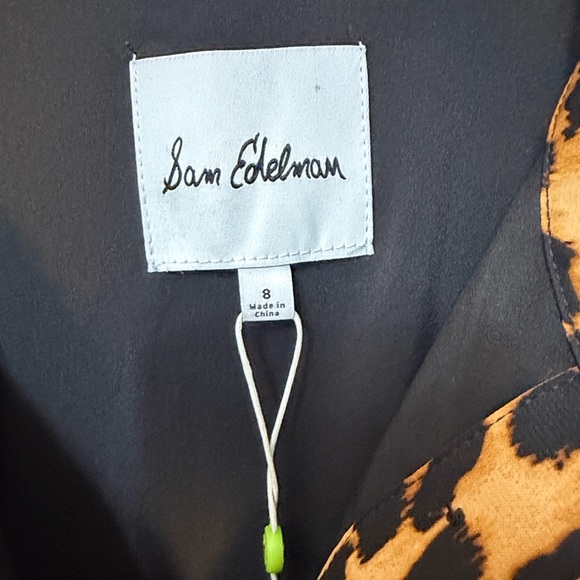 Sam Edelman Satin Collar Neckline Long Sleeve Leopard Mini Shirt Dress - Picture 8 of 11